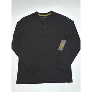 Stanley Workwear Mens Long Sleeve Henley Shirt Black Size M Embroidered Logo NWT
